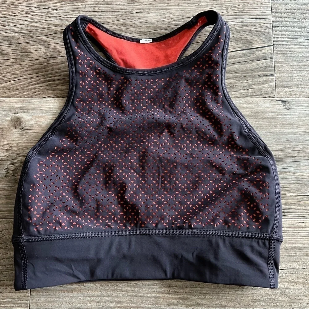 Lululemon Get Your Peek On Bra Deep Phantom / Red Orange Size 6